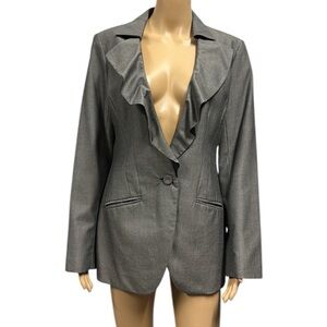 White House Black Market Blazer Jacket Ruffled Lapel Salt Pepper Womens Small